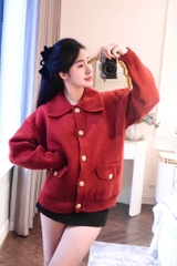 ÁO LEN CDG ĐỎ CAM CỔ BẺ NỮ THU ĐÔNG