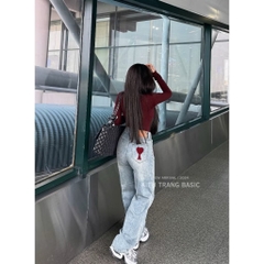 QUẦN BÒ NỮ SUÔNG THÊU TIM ĐỎ TÚI SAU SẴN(SALE 100k)