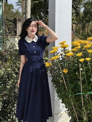 VÁY XẾP LI NƠ EO CỔ PHỐI NỮ SẴN (SALE 149k)