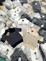 ÁO LEN KẺ THÊU GẤU CỘC TAY NỮ SẴN (SALE 95k)