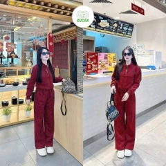 SET NỈ 2 DA ĐỎ CỔ KÉO KHOÁ NỮ THU ĐÔNG