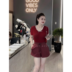 ÁO NỮ LEN LẠNH PHỐI REN BÈO ĐÍNH NƠ(xả 39k)