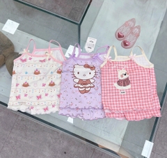SET 3 BỘ ÁO 2 DÂY HELLO KITTY TÍM KẺ HỒNG BE BÉ GÁI SẴN(XẢ 85k)