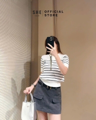 ÁO LEN KẺ THÊU GẤU CỘC TAY NỮ SẴN (SALE 95k)