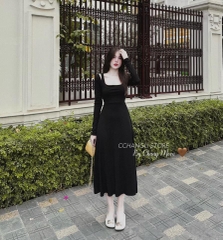 VÁY LEN MIDI CỔ VUÔNG ĐAN(xả 128k)