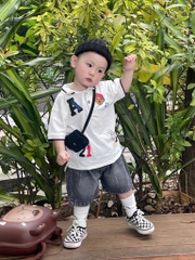 SÉT ÁO POLO GẤU WHO.AU QUẦN SHORT JEAN KHÓI BÉ TRAI NEW( xả 79k)