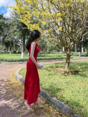 VÁY LỤA CỔ ĐỔ LI EO 2 MẪU( 99k)