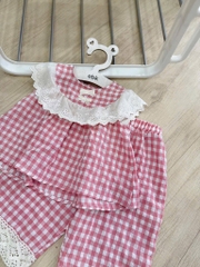 SET KẺ CARO HỒNG VIỀN BÈO BÉ GÁI (xả 39k)