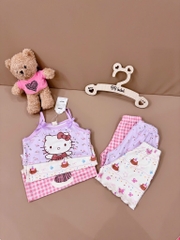 SET 3 BỘ ÁO 2 DÂY HELLO KITTY TÍM KẺ HỒNG BE BÉ GÁI SẴN(XẢ 85k)