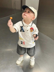 SÉT ÁO POLO GẤU WHO.AU QUẦN SHORT JEAN KHÓI BÉ TRAI NEW( xả 79k)