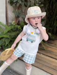 BỘ SÁT NÁCH TONE XANH QUẦN KẺ BÉ TRAI