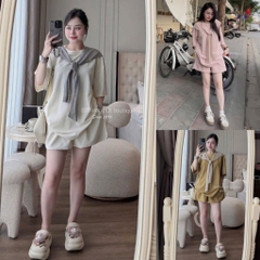 SET BỘ ÁO PHÔNG QUẦN ĐÙI 3 MÀU KÈM KHĂN NỮ
