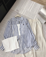 SET 3 MÓN ÁO SƠ MI KẺ QUẦN SUÔNG VÀ ÁO QUÂY NỮ