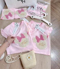 SÉT BỘ MINNIE THÊU ĐÁP LÔNG NỔI BÉ GÁI