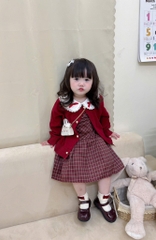 SET VÁY CARDIGAN ĐỎ TIỂU THƯ DÀI BÉ GÁI