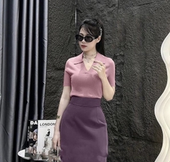 SET CHÂN VÁY LI EO MIXX ÁO DÍP CỔ V NỮ