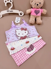 SET 3 BỘ ÁO 2 DÂY HELLO KITTY TÍM KẺ HỒNG BE BÉ GÁI SẴN(XẢ 85k)