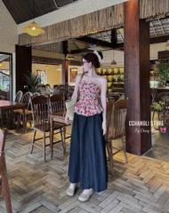 SET ÁO QUÂY HOA CÚP NGỰC MIX CHÂN VÁY DÁNG DÀI SẴN