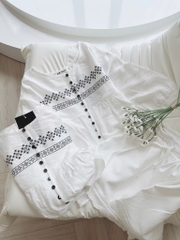 SET IN HOẠ TIẾT MIX QUẦN PHỐI REN GẤU NỮ