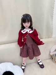 SET VÁY CARDIGAN ĐỎ TIỂU THƯ DÀI BÉ GÁI