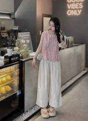 SET ÁO KẺ HỒNG SN QUẦN SUÔNG NỮ