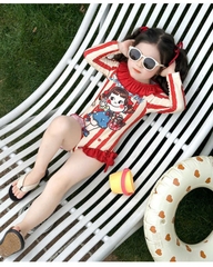 ĐỒ BƠI - JUM BƠI DÀI TAY KẺ ĐỎ BÉ GÁI