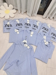 ÁO SƠ MI Z.ARA XANH ĐÍNH ĐÁ BASIC