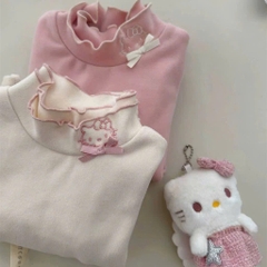 SET 2 ÁO MÈO GIỮ NHIỆT DÀI TAY CỔ BÈO HỒNG BE BÉ GÁI