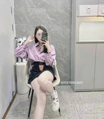 ÁO SƠ MI TÍM THÊU GẤU CỰC XINH NỮ SẴN