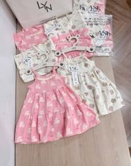 SET VÁY 2 DÂY VIỀN REN TONE BE HỒNG BÉ GÁI