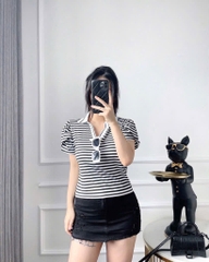 ÁO KẺ CỔ V CỘC TAY NỮ SẴN