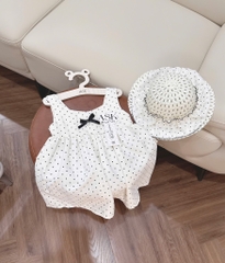 SET VÁY CHẤM BI TRẮNG KÈM MŨ BÉ GÁI SẴN