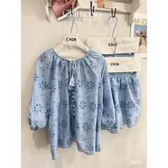 SET BỘ BÈO XANH DƯƠNG HOẠ TIẾT HOA NỮ