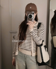 SET 2 ÁO LEN KẺ CDG VÀ CỘC TAY NỮ THU ĐÔNG