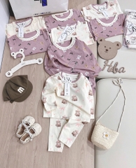 SET 2 BỘ DÀI COTTON GẤU NƠ MÀU HỒNG TÍM - BE BÉ GÁI