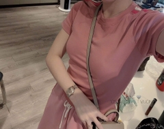 SET BỘ HỒNG ÁO BABY TEE QUẦN SUÔNG KẺ SỌC NỮ