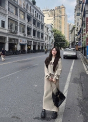 SET TĂM LÔNG THỎ CHÂN VÁY MÀU BE NỮ THU ĐÔNG
