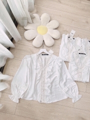 ÁO BÈO PHỐI REN CÚC BỌC LI TAY NỮ SẴN(SALE 79k)