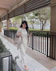 SÉT BỘ ĐŨI TRẮNG ÁO SÁT NÁCH QUẦN SUÔNG NỮ SẴN