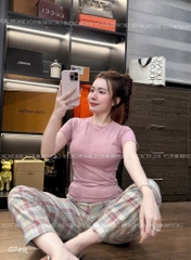 SET COTTON ÁO ÔM QUẦN KẺ NỮ