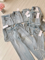 QUẦN JEANS NỮ RÁCH GẤU PHỐI ĐỈA ỐNG SUÔNG SẴN