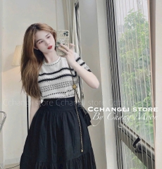ÁO LEN KẺ MONGTOGI CỔ TRÒN NỮ THU ĐÔNG