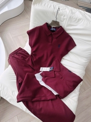 SET POLO ĐỎ XẾP LI EO QUẦN ỐNG RỘNG NỮ SẴN (SALE 140k)