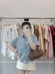 ÁO SƠ MI KẺ CỘC TAY THÊU NGỰA NEW 2025 NỮ