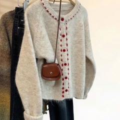 ÁO LEN CARDIGAN CÚC ĐỎ NỮ THU ĐÔNG SẴN