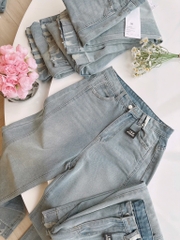 QUẦN JEANS NỮ RÁCH GẤU PHỐI ĐỈA ỐNG SUÔNG SẴN