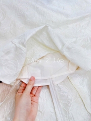 ÁO DÀI GẤM 2 LỚP MÀU KEM SẴN