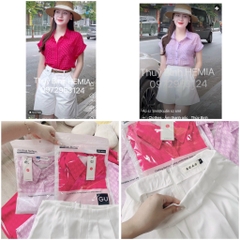 SET ÁO SƠ MI NỮ GU HAI TÚI TAY MIXẾP LI ( xả 145k)