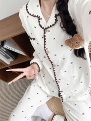 SET DÀI PIJAMA GẤU VIỀN LEN NỮ THU ĐÔNG SẴN
