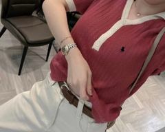 ÁO LEN ĐỎ VIỀN BE NỮ THÊU NGỰA NỮ THU ĐÔNG SẴN